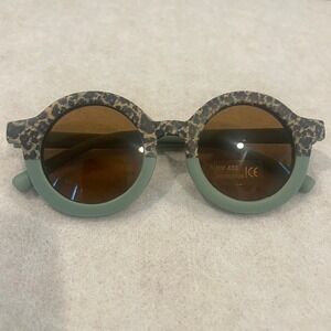 Kids Round Leopard Print Sage Green UV400 Protection Sunglasses Matte Finish